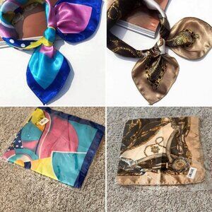 2 Silky Creamy Chocolate Brown and Blocked Multi-Colored Silky Fashion Scarves